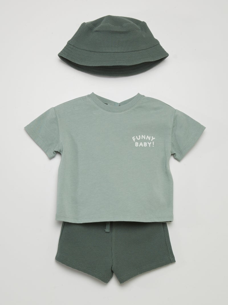 Completo t-shirt + shorts + cappellino bob - 3 pezzi VERDE - Kiabi