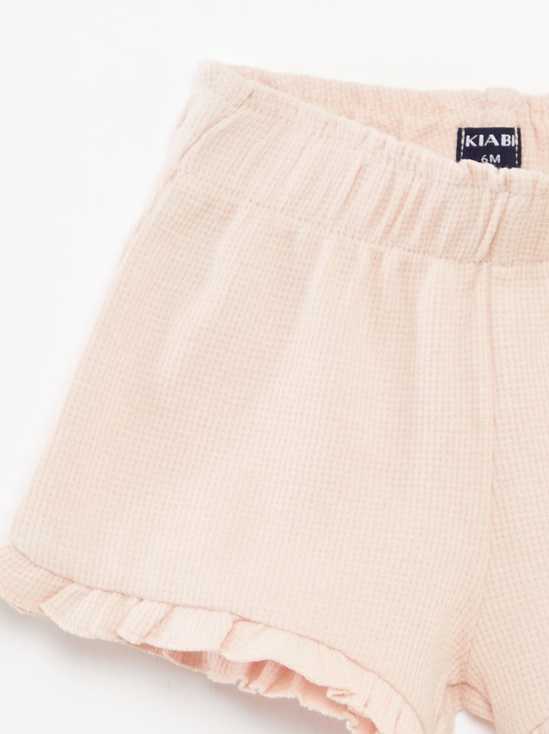 Completo t-shirt + shorts + cappellino bob in tessuto goffrato - 3 pezzi ROSA - Kiabi