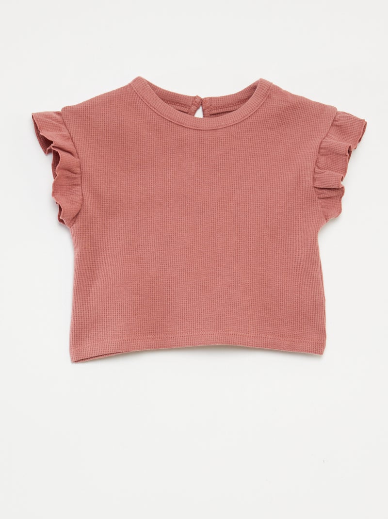 Completo t-shirt + shorts + cappellino bob in tessuto goffrato - 3 pezzi ROSA - Kiabi