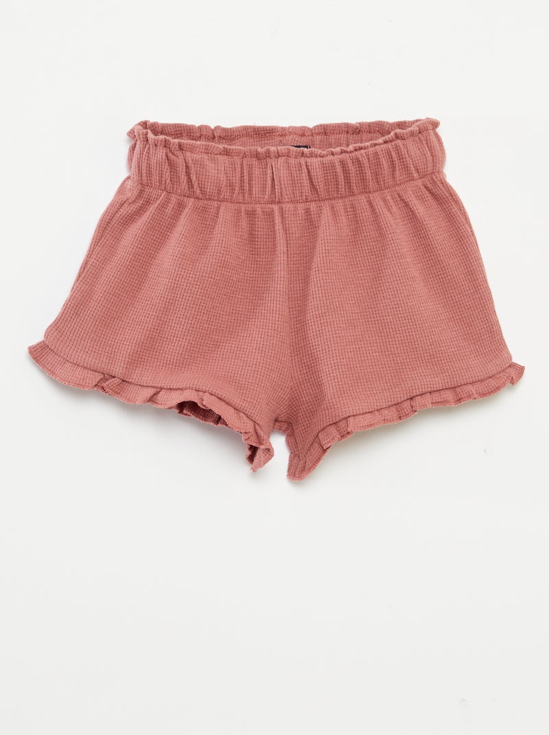 Completo t-shirt + shorts + cappellino bob in tessuto goffrato - 3 pezzi ROSA - Kiabi