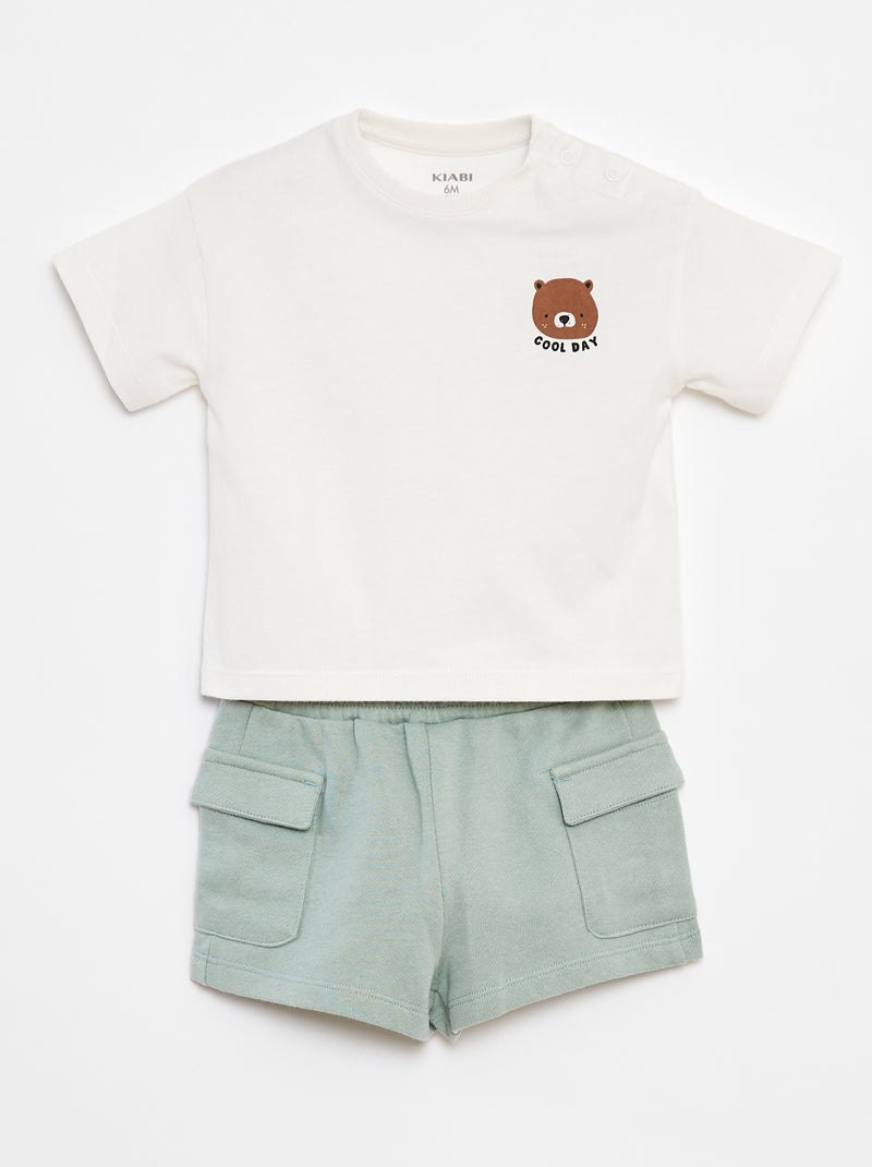 Completo t-shirt + shorts con tasche - 2 pezzi Bianco - Kiabi