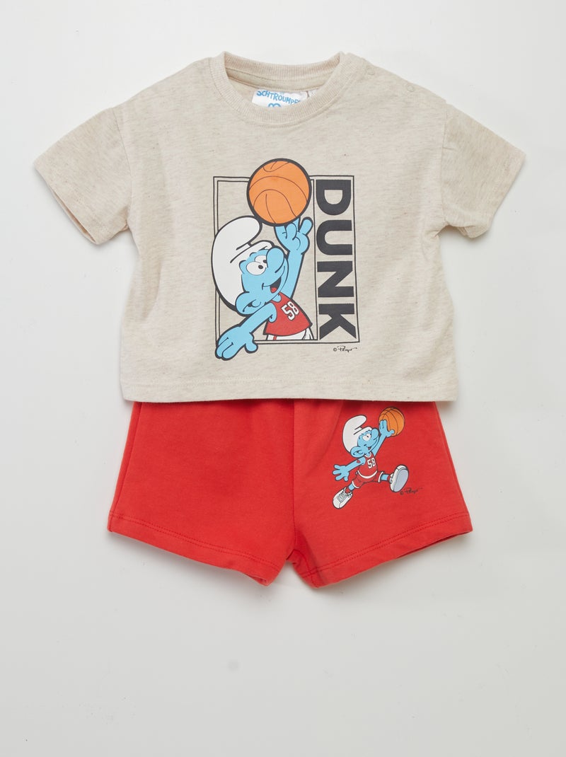 Completo t-shirt + shorts 'I Puffi' - 2 pezzi ROSSO - Kiabi