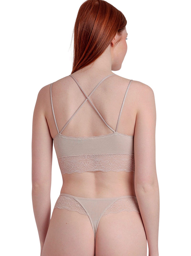 Completo top e perizoma a coste da donna ADMAS Beige - Kiabi
