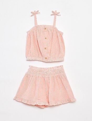 Completo top + gonna a righe in tessuto effetto crêpe - 2 pezzi
