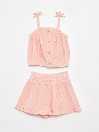 Completo top + gonna a righe in tessuto effetto crêpe  - 2 pezzi