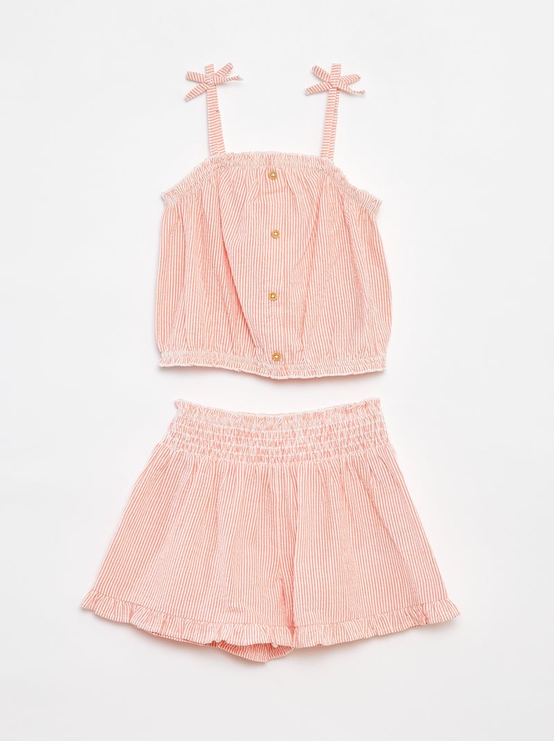 Completo top + gonna a righe in tessuto effetto crêpe  - 2 pezzi Rosso - Kiabi