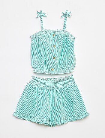 Completo top + gonna a righe in tessuto effetto crêpe - 2 pezzi