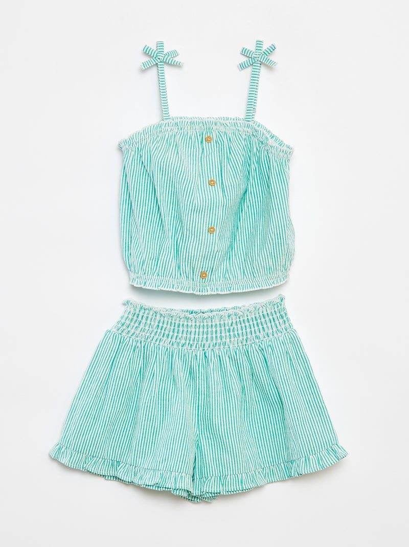 Completo top + gonna a righe in tessuto effetto crêpe  - 2 pezzi Verde - Kiabi