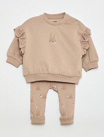 Completo tuta felpa con volant + pantaloni - 2 pezzi