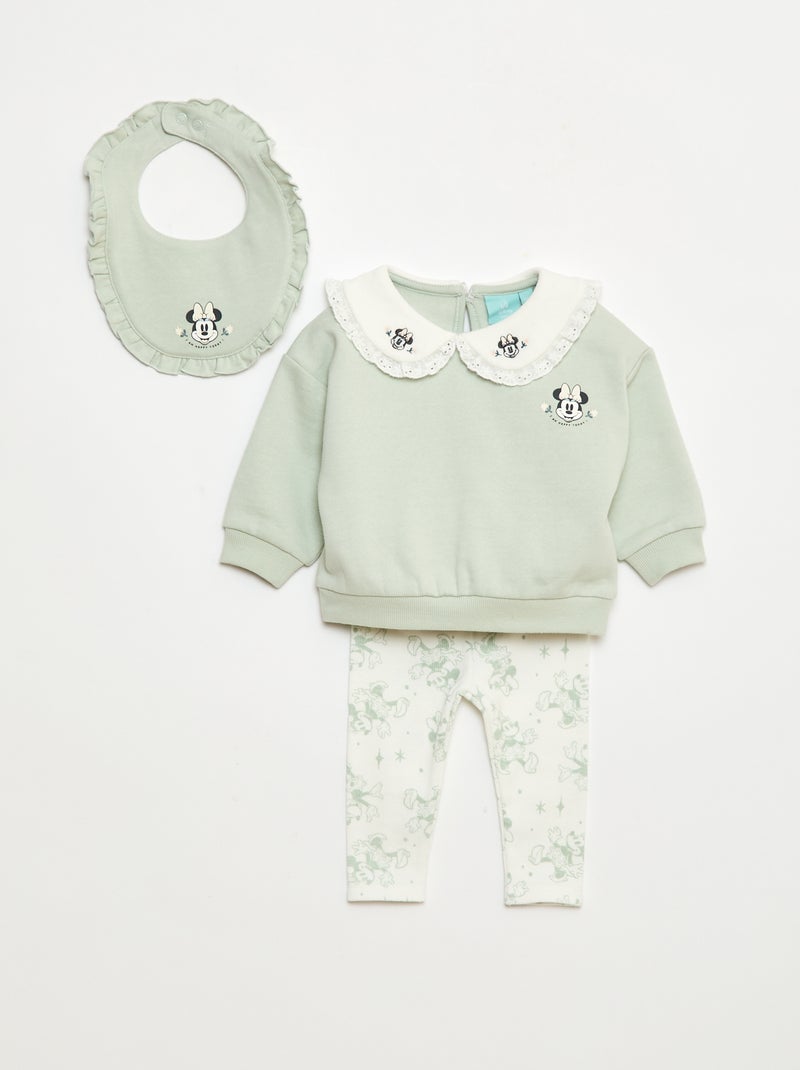 Completo tuta felpa + pantaloni + bavaglino 'Disney' 'Minnie' - 3 pezzi Verde - Kiabi
