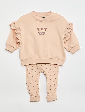 Completo tuta felpa con volant + pantaloni - 2 pezzi