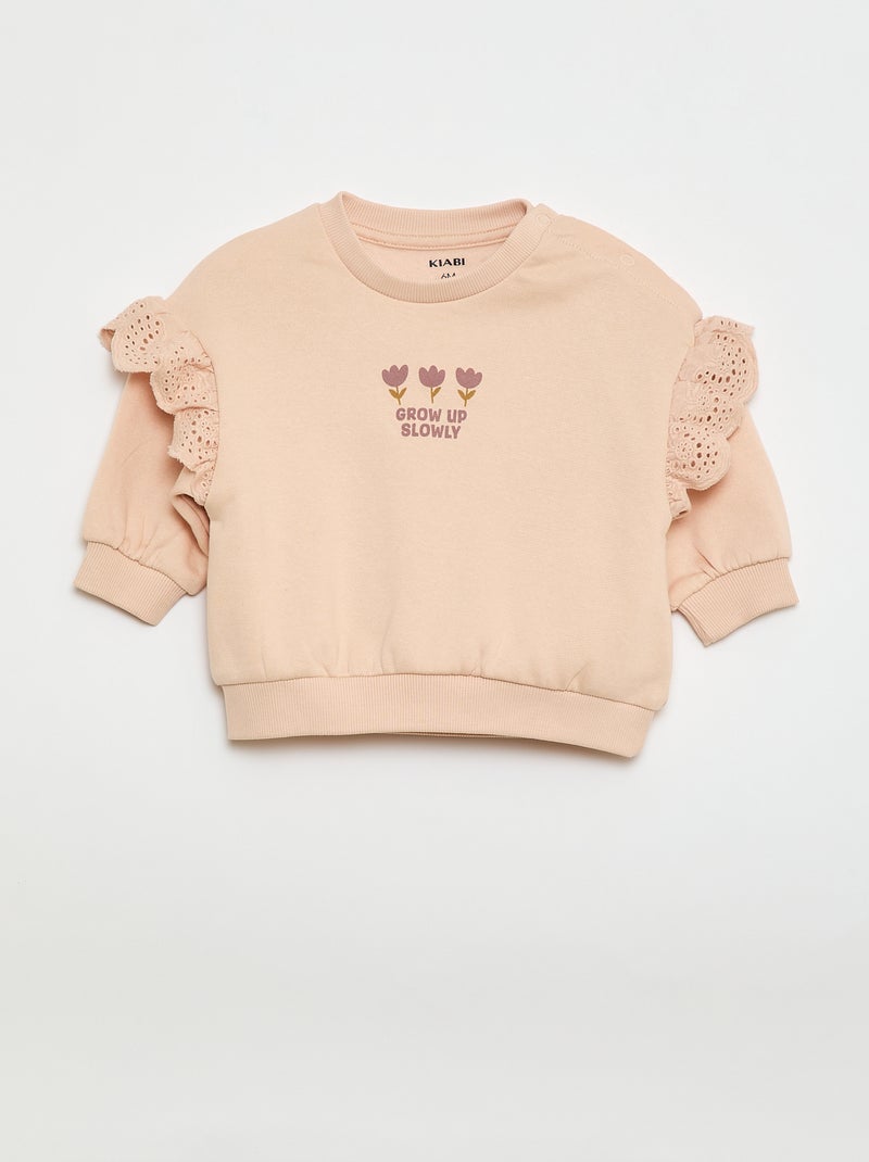 Completo tuta felpata con volant e pantaloni - 2 pezzi Rosa - Kiabi