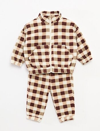 Completo tuta in pile giacca con zip + pantaloni - 2 pezzi