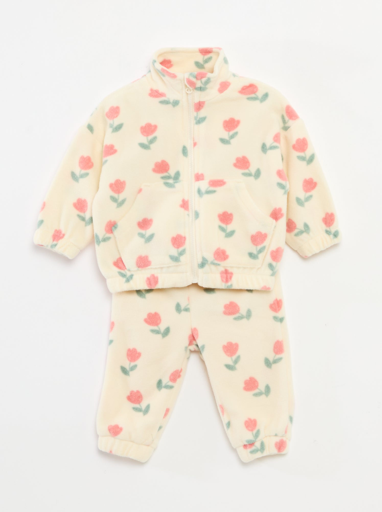 Completo tuta in pile giacca con zip + pantaloni - 2 pezzi