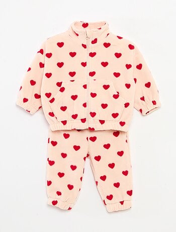 Completo tuta in pile giacca con zip + pantaloni - 2 pezzi