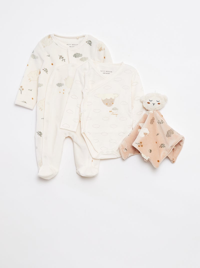 Completo tutina + body + doudou - 3 pezzi Bianco - Kiabi