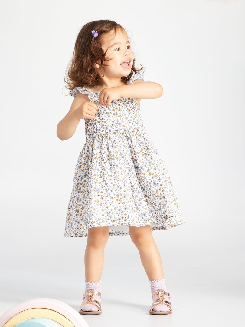 Abito Neonata 100% Cotone Estate Petit Bateau Vestito E Bloomer A Fiori - Crema E Rosso - Cotone Maniche Corte Bambini