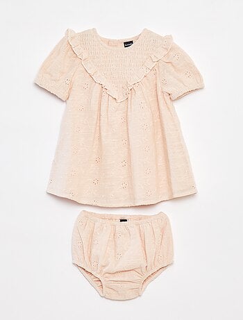 Completo vestito con ricami a punto inglese + slip - 2 pezzi