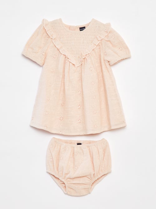 Completo vestito con ricami a punto inglese + slip - 2 pezzi - Kiabi