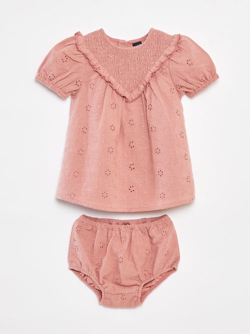 Completo vestito con ricami a punto inglese + slip - 2 pezzi - Kiabi