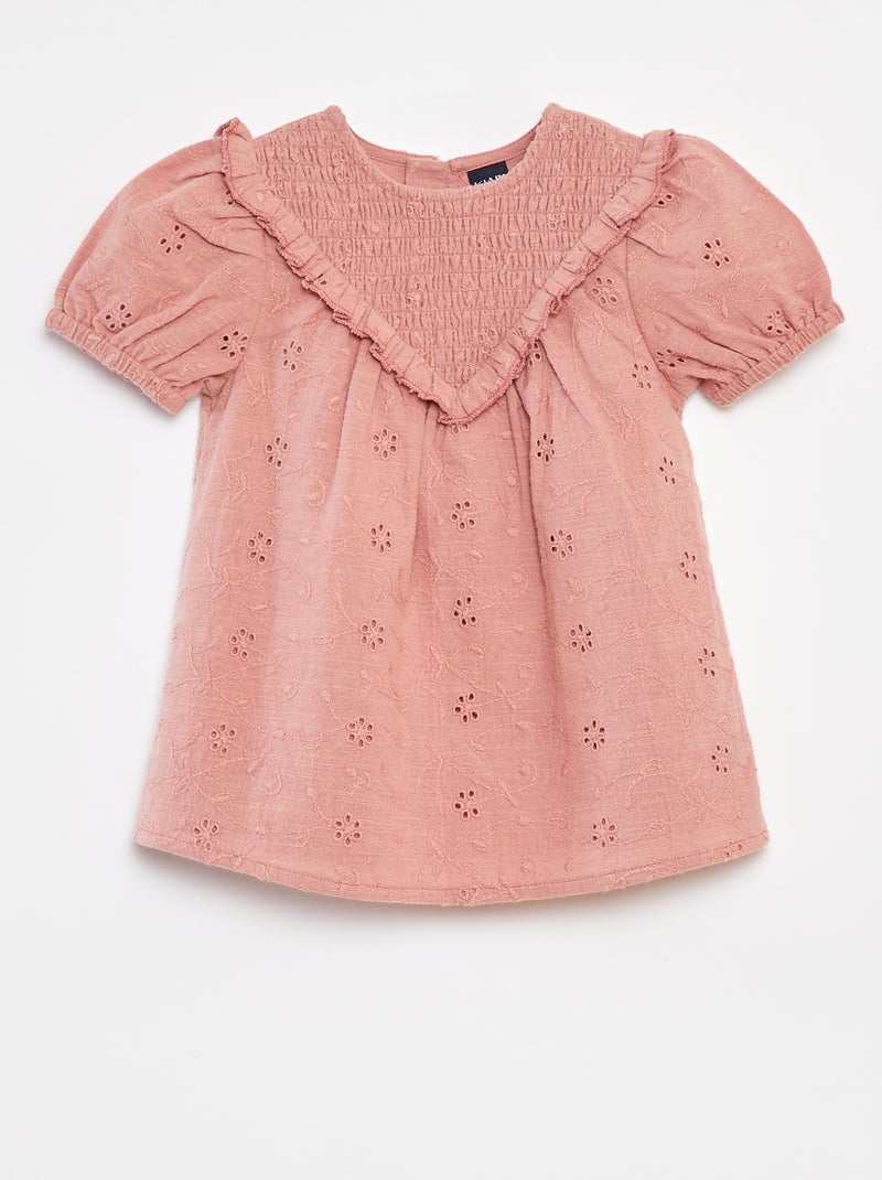 Completo vestito con ricami a punto inglese + slip - 2 pezzi Rosa - Kiabi