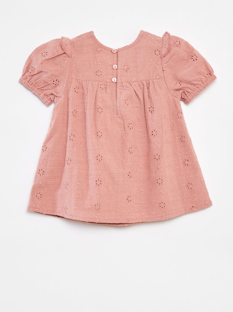 Completo vestito con ricami a punto inglese + slip - 2 pezzi Rosa - Kiabi