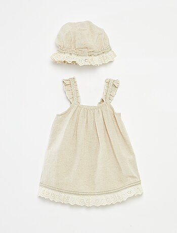 Completo vestito da cerimonia + cappellino bob in misto lino - 2 pezzi