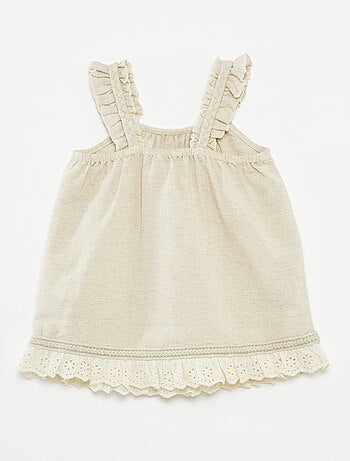 Completo vestito da cerimonia + cappellino bob in misto lino - 2 pezzi