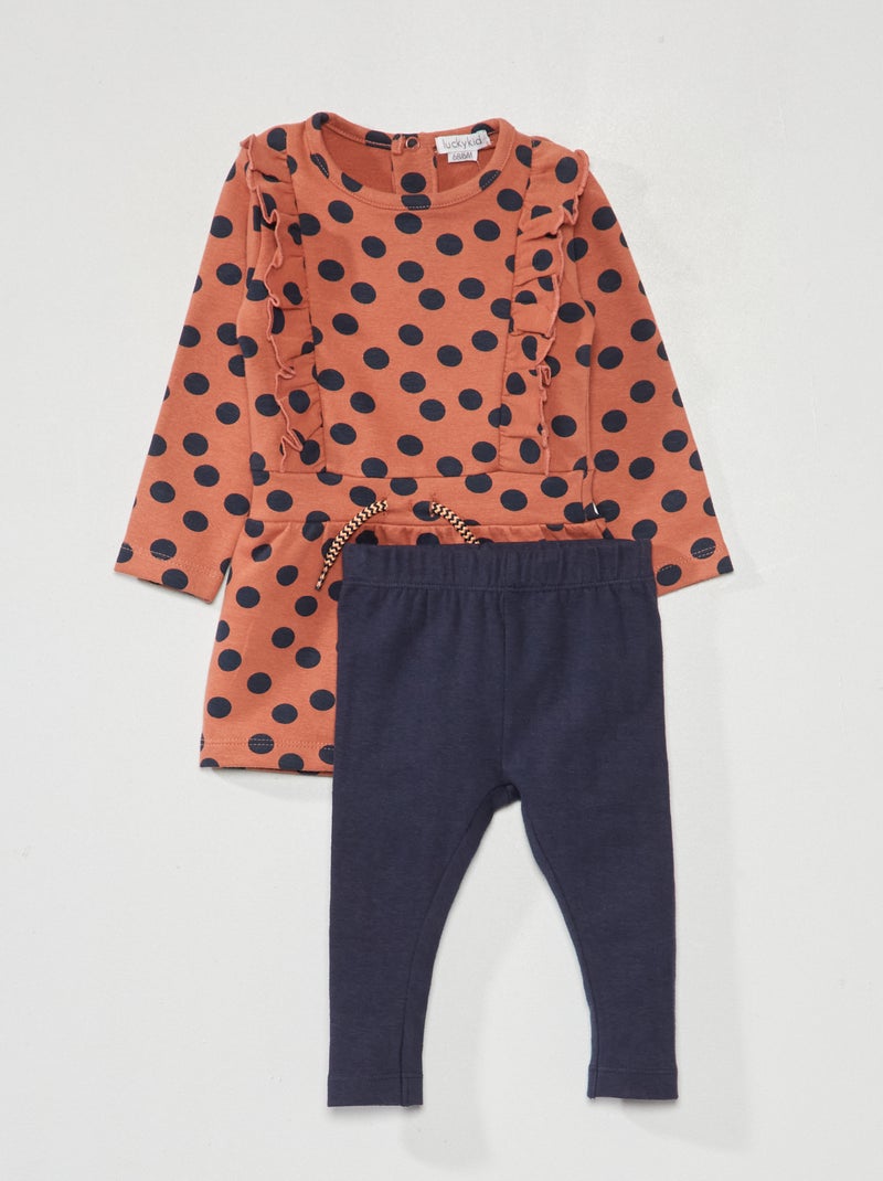 Completo vestito in tessuto felpato + leggings 2 pezzi ROSA - Kiabi