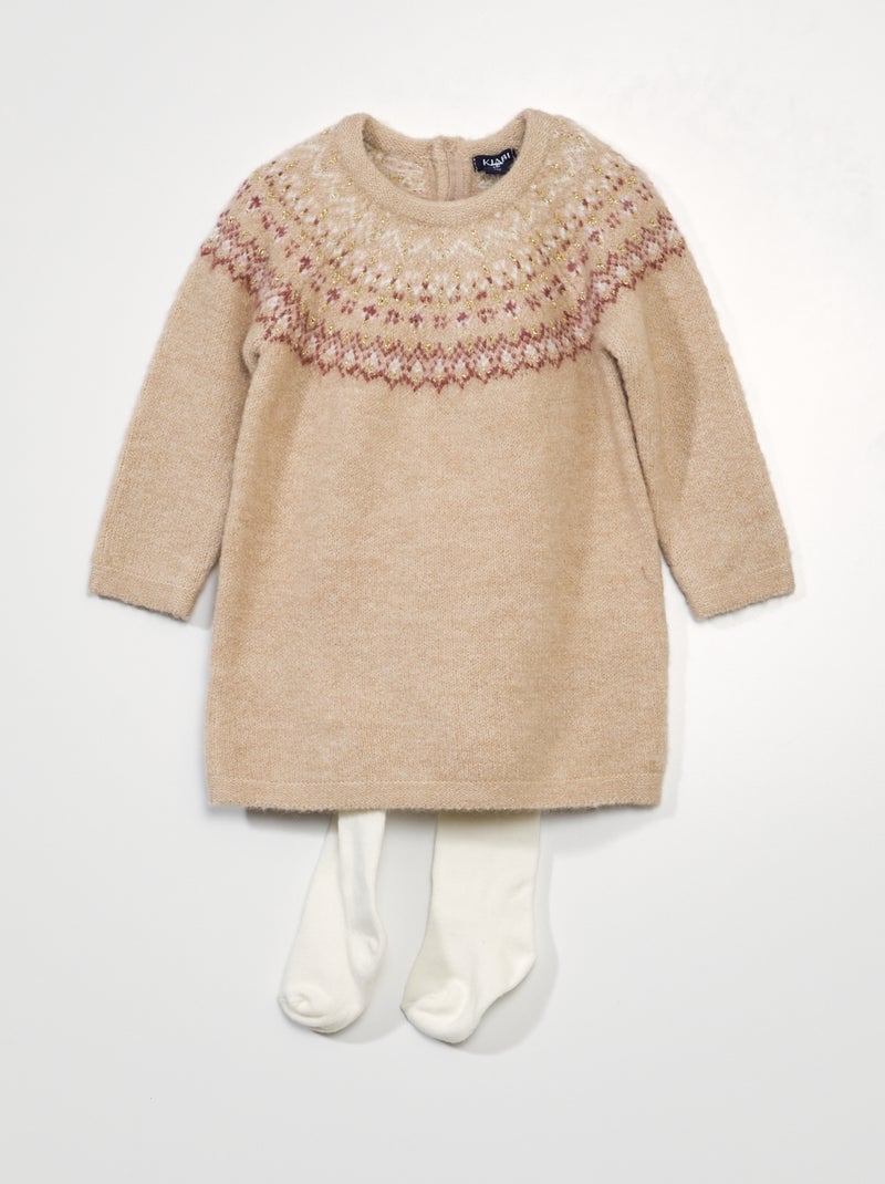 Completo vestito jacquard + collant BEIGE - Kiabi