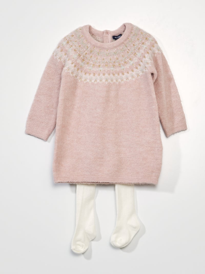Completo vestito jacquard + collant ROSA - Kiabi