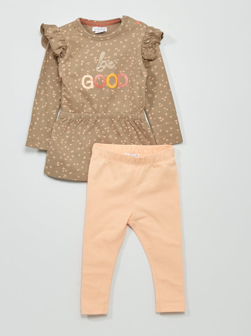 Completo vestito + leggings - 2 pezzi kaki/rosa - Kiabi