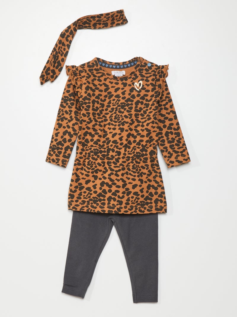 Completo vestito + leggings + fascia MARRONE - Kiabi