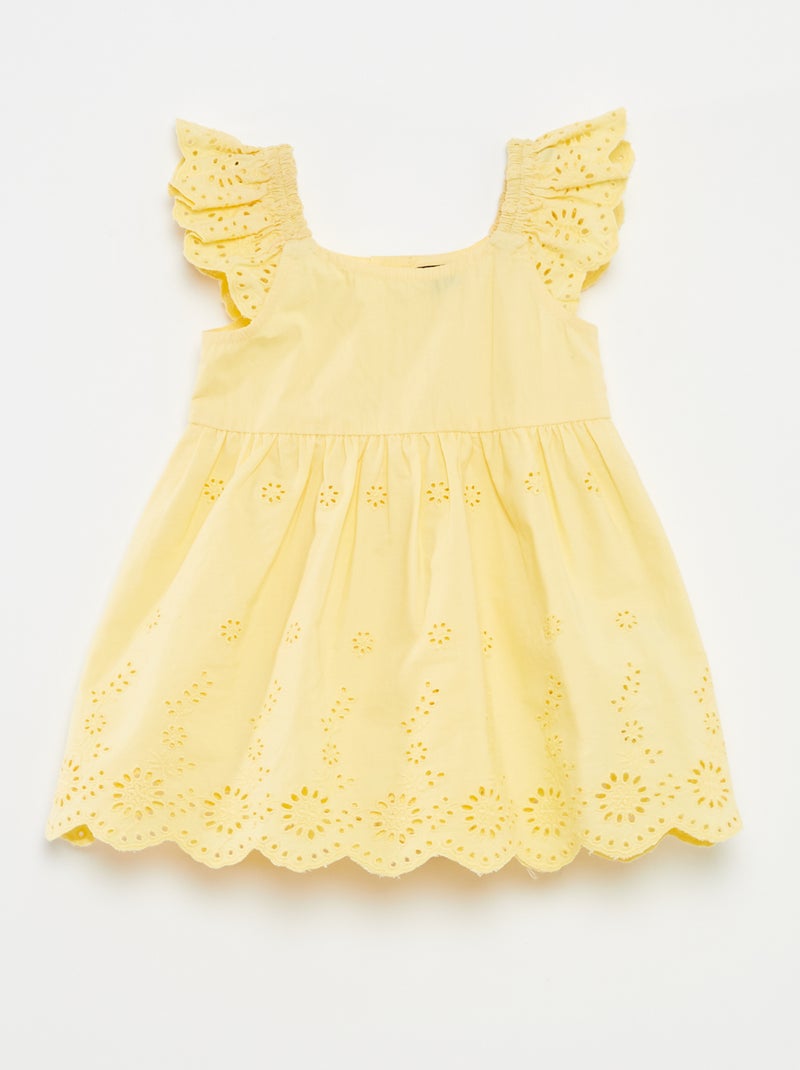 Completo vestito senza maniche con ricami in sangallo + culotte - 2 pezzi GIALLO - Kiabi