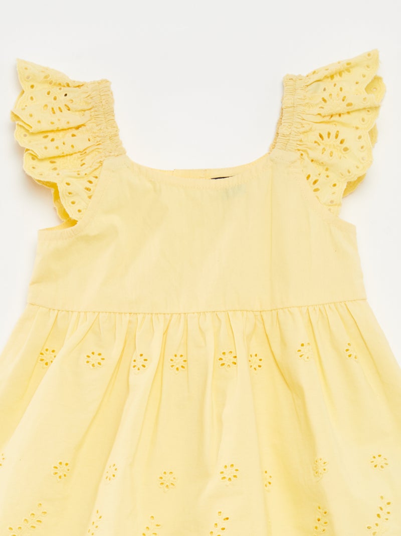 Completo vestito senza maniche con ricami in sangallo + culotte - 2 pezzi GIALLO - Kiabi