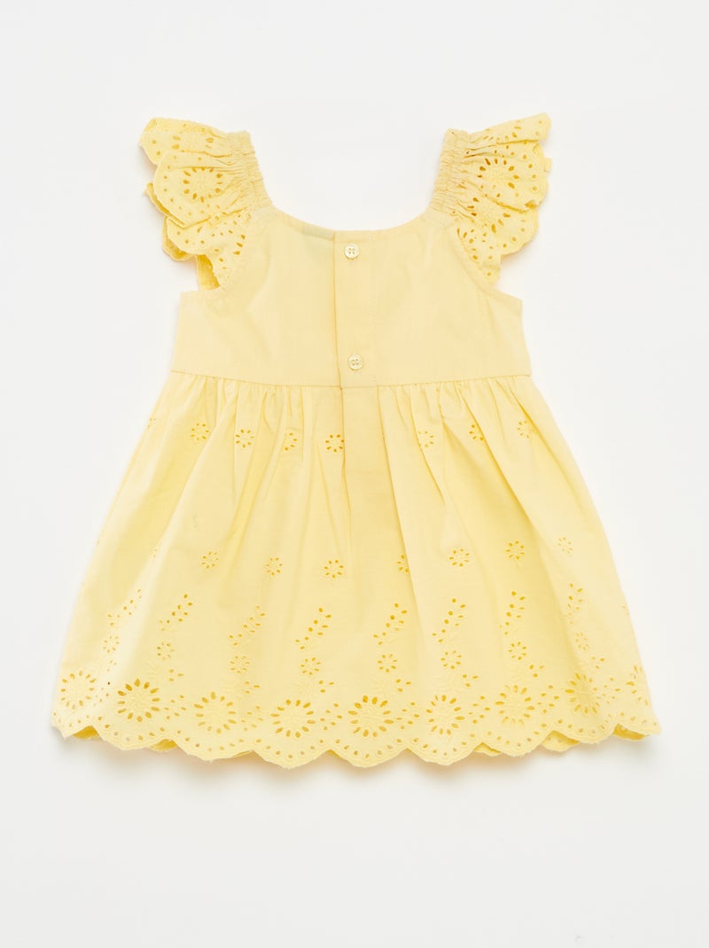 Completo vestito senza maniche con ricami in sangallo + culotte - 2 pezzi GIALLO - Kiabi