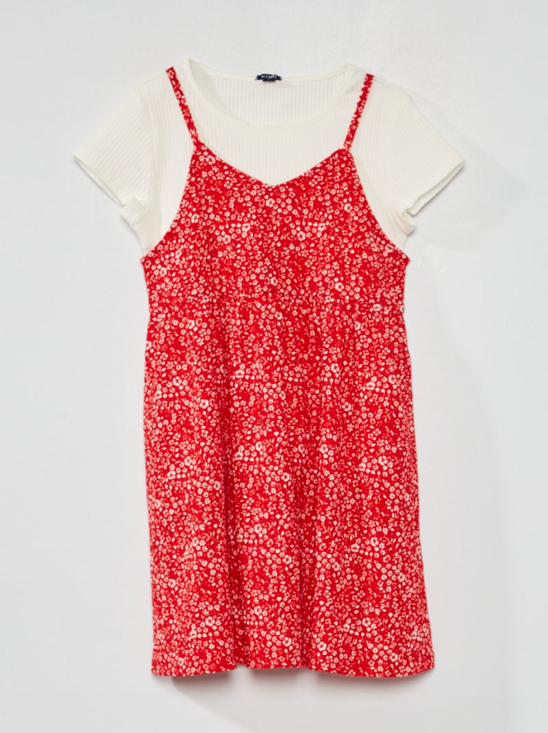 Completo vestito + t-shirt + elastico per capelli - 3 pezzi ROSSO - Kiabi