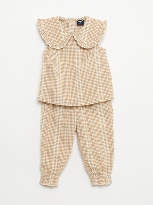 Completo vichy 2 pezzi blusa + pantaloni - Kiabi