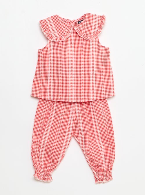 Completo vichy 2 pezzi blusa + pantaloni - Kiabi