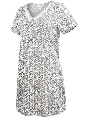 Confezione 2 Camicie da Notte Donna Pizzo Bottoni Manica Corta Cotone OZABI