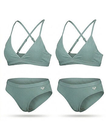 Confezione 2 Completi Bambina Reggiseno Sportivo Slip Cotone ROXY