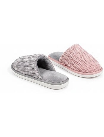 Confezione 2 Paia Mule Donna Maglia Costina Suola Piatta Spessa OZABI