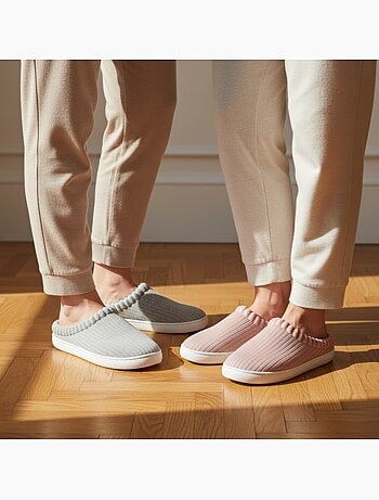 Confezione 2 Paia Mule Donna Maglia Costolata Paillettes Pelliccia Sintetica
