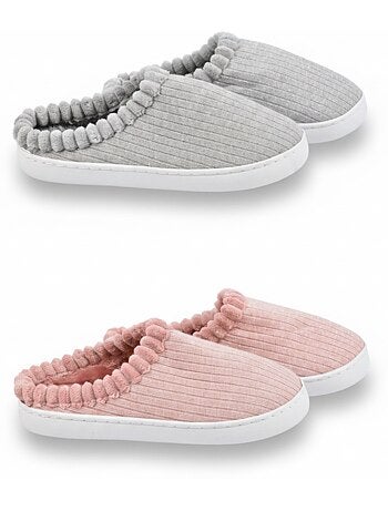 Confezione 2 Paia Mule Donna Maglia Costolata Paillettes Pelliccia Sintetica