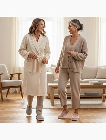 Confezione 2 Paia Mule Donna Maglia Costolata Paillettes Pelliccia Sintetica