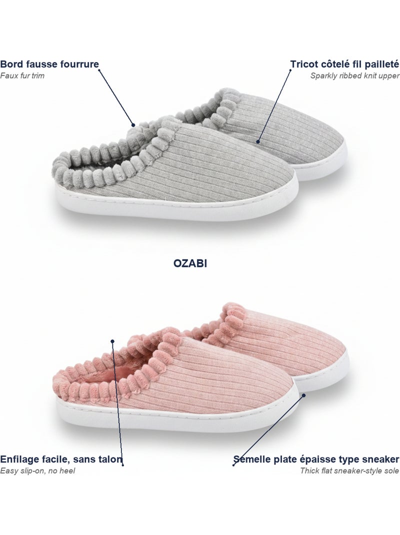 Confezione 2 Paia Mule Donna Maglia Costolata Paillettes Pelliccia Sintetica Multicolore - Kiabi