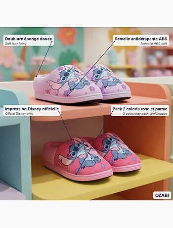 Confezione 2 Paia Pantofole Bambina Disney Stitch Antiscivolo Fodernte