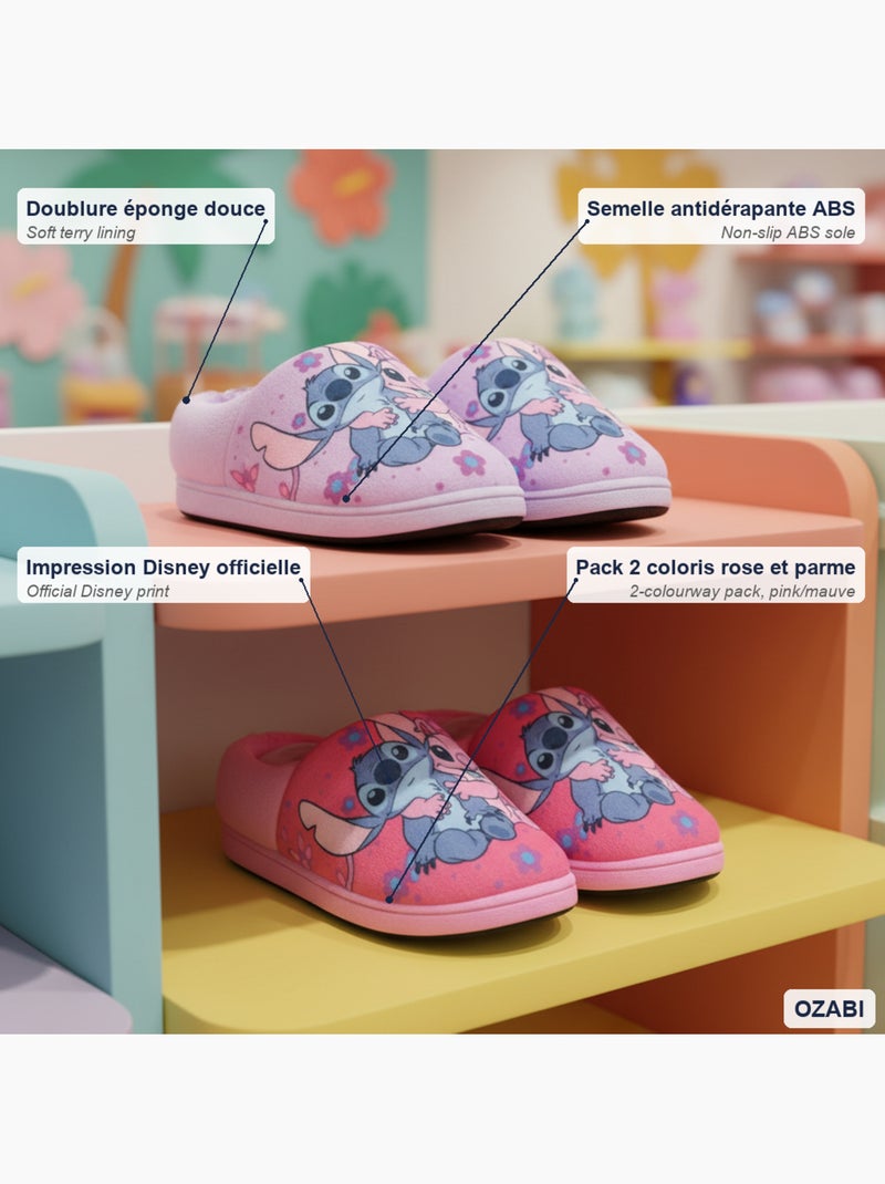 Confezione 2 Paia Pantofole Bambina Disney Stitch Antiscivolo Fodernte Rosa - Kiabi