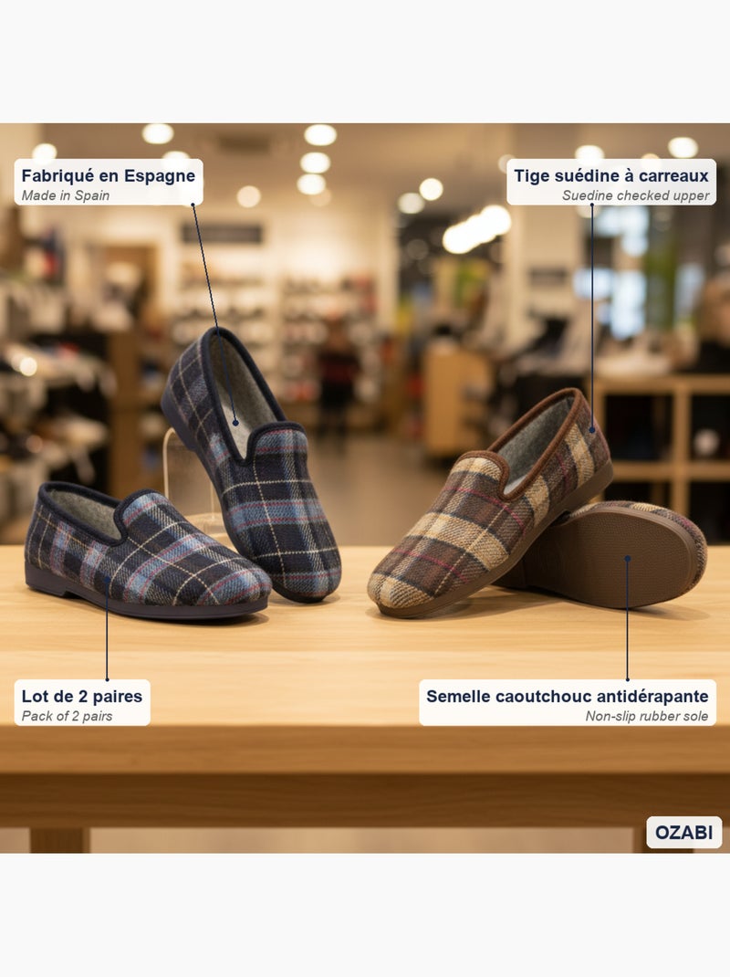 Confezione 2 paia pantofole charentaise uomo ozabi fabbrica spagna Blu Marrone - Kiabi
