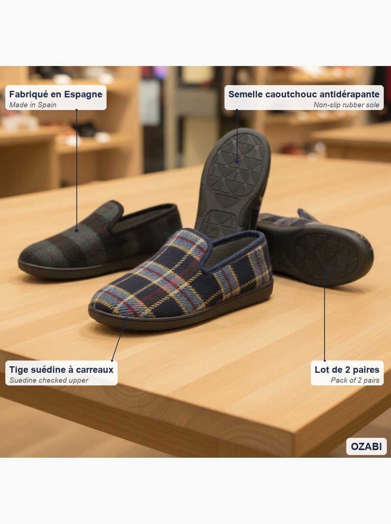 Confezione 2 paia pantofole charentaise uomo ozabi fabbrica spagna Blu Nero - Kiabi